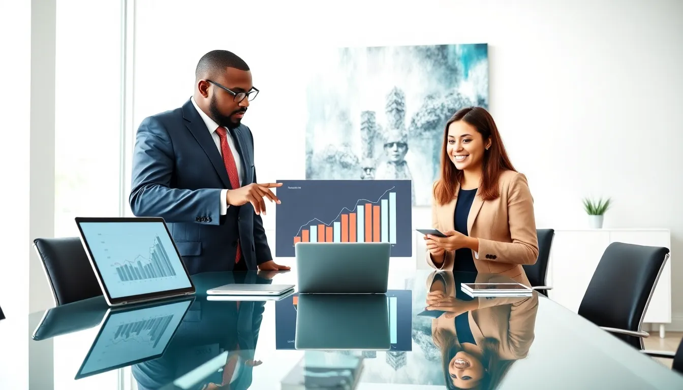diverse financial team collaborating in a modern office setting.