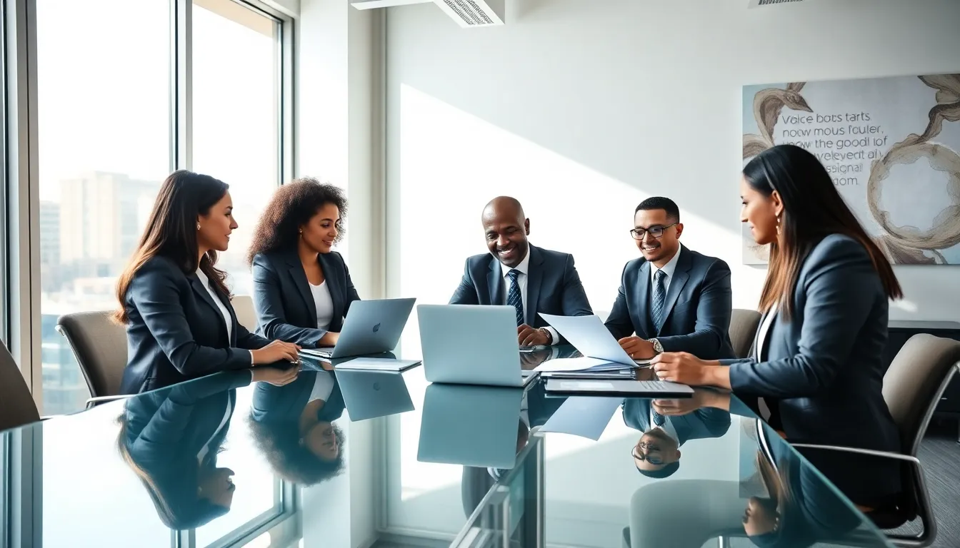 diverse financial team collaborating in a modern office setting.
