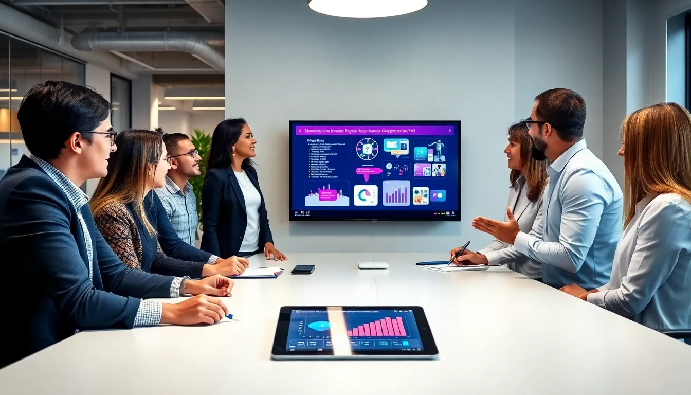 diverse startup team collaborating on marketing strategies in a modern office.
