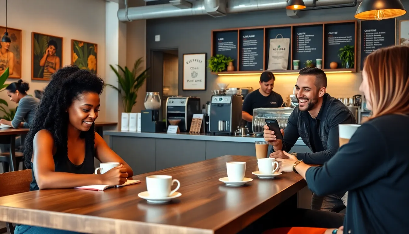 diverse people enjoying coffee in a cozy Gainesville café.