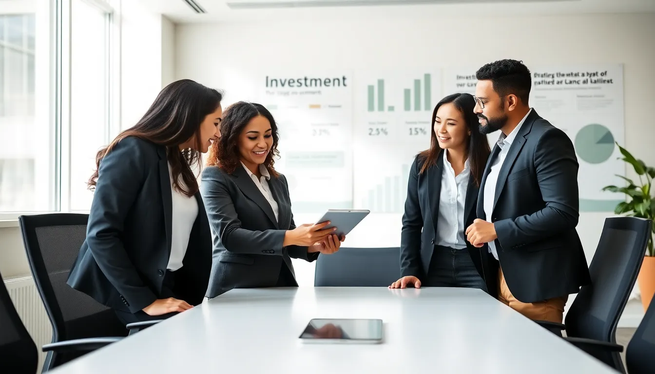 diverse team discussing strategies for financial freedom in a modern office setting.